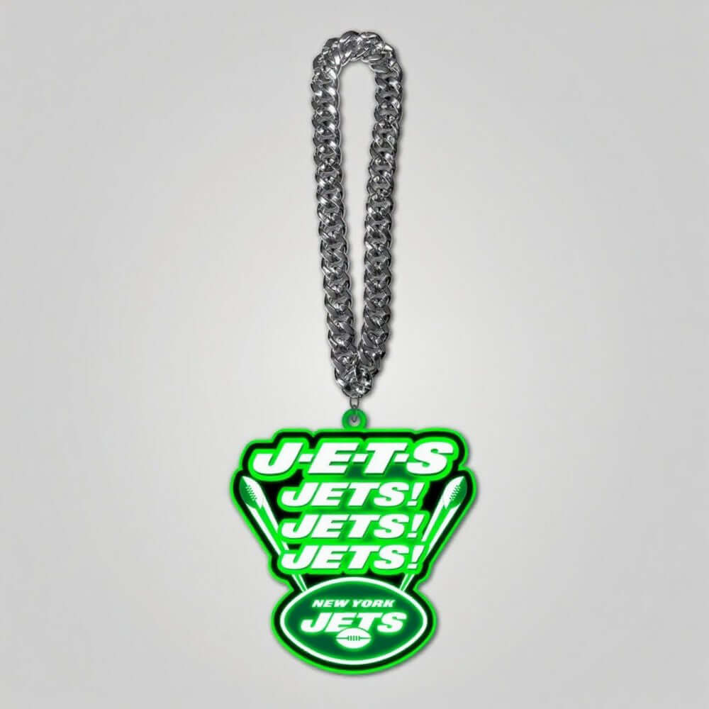 New York Jets neon symbol necklace with chain, perfect for superfans seeking team logo fashion statement.