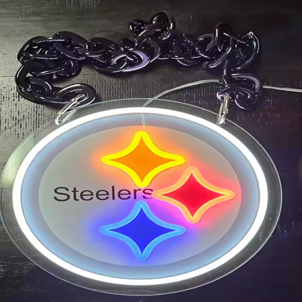 American football UV printed Pittsburgh Steelers Neon Light Up Big Logo Chain LEO NEON SIGN