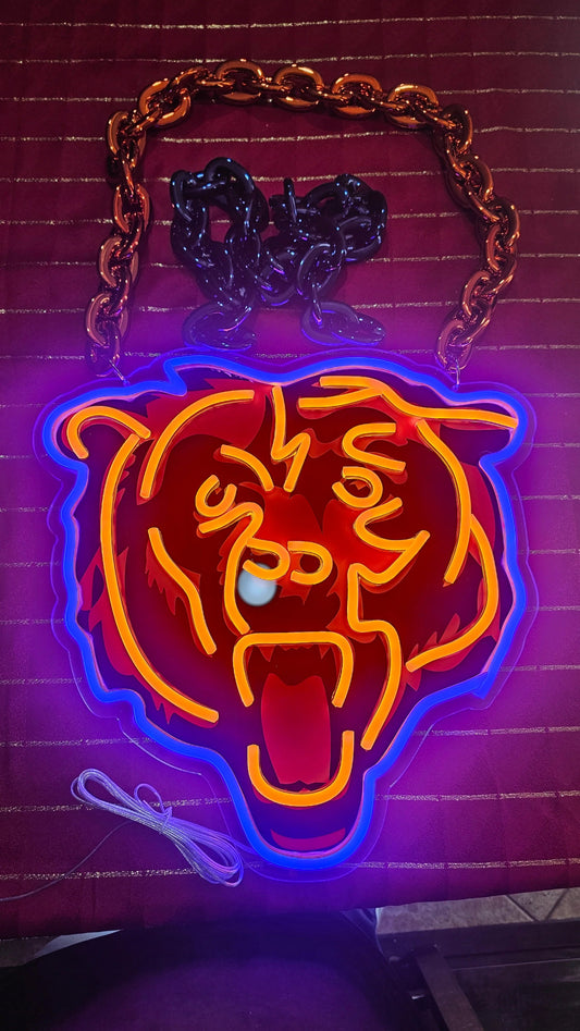 Chicago Bear team super fans LED Neon Light with Hanging Chain LEO NEON SIGN