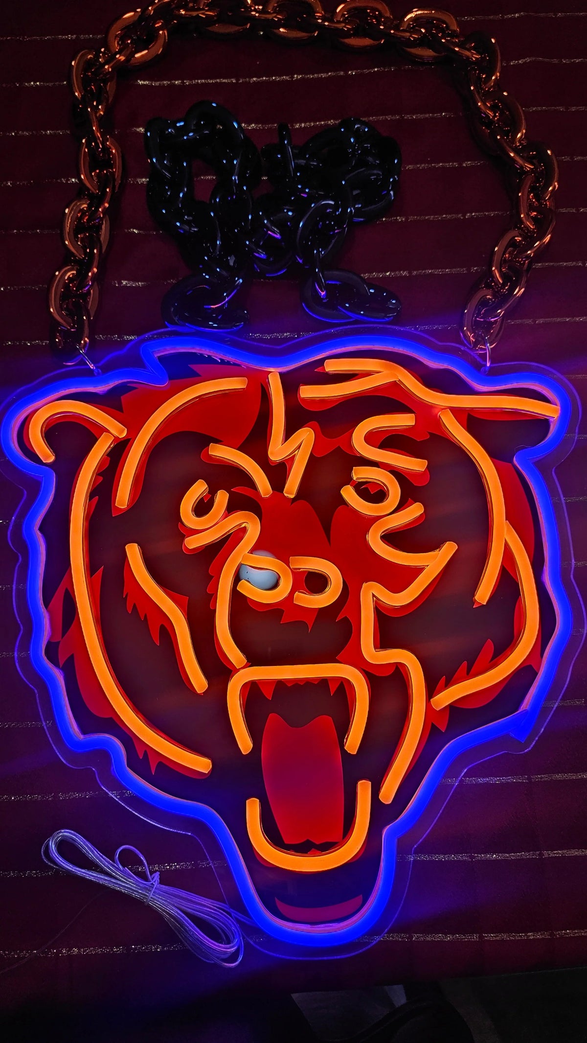 Chicago Bear team super fans LED Neon Light with Hanging Chain LEO NEON SIGN