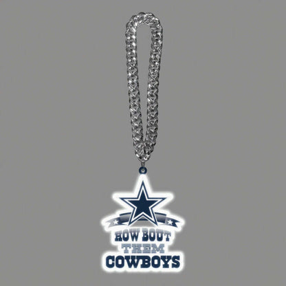 American football necklace with a star logo and 'How Bout Them Cowboys' text, perfect for superfans.