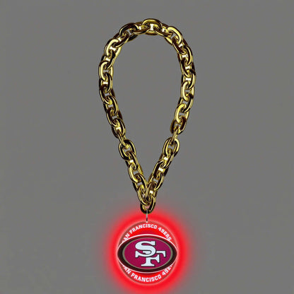 Gold chain necklace with illuminated SF logo, perfect for superfans showcasing team spirit and style.
