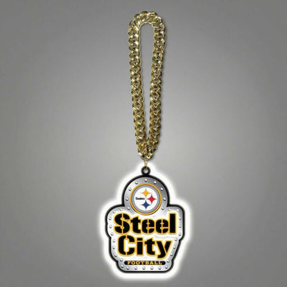 UV printed Steel City football necklace with gold chain for superfans, featuring logo symbol brightening up your team spirit.