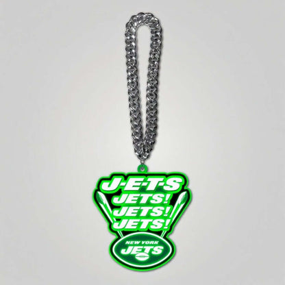 New York Jets neon symbol necklace with chain, perfect for superfans seeking team logo fashion statement.