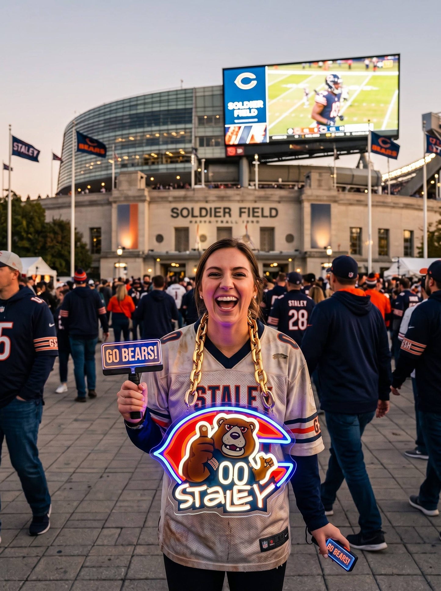 Chicago Bears Gold Chain LED Neon Sign Wholesale Bulk Price Sports Bar Wall Decor Business Fan Shop Supply LEO NEON SIGN