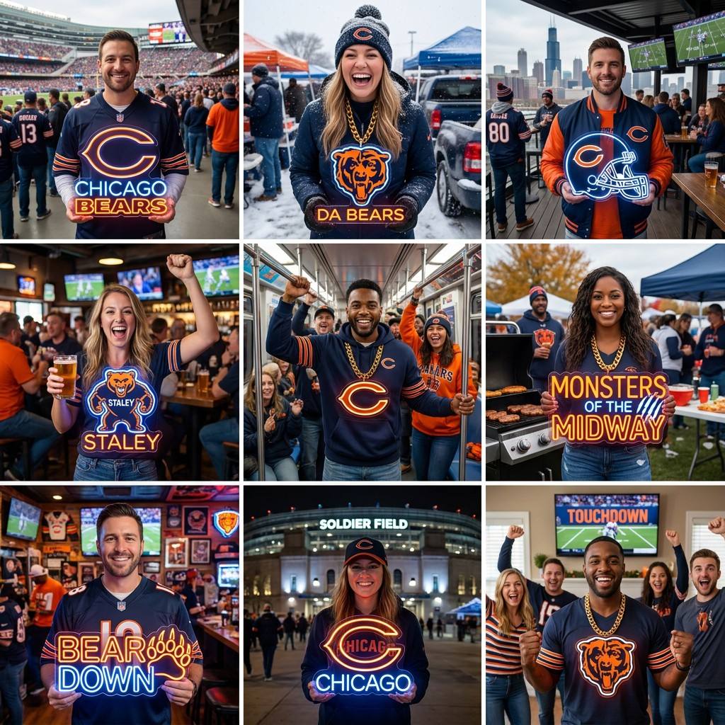 Chicago Bears Gold Chain LED Neon Sign Wholesale Bulk Price Sports Bar Wall Decor Business Fan Shop Supply LEO NEON SIGN