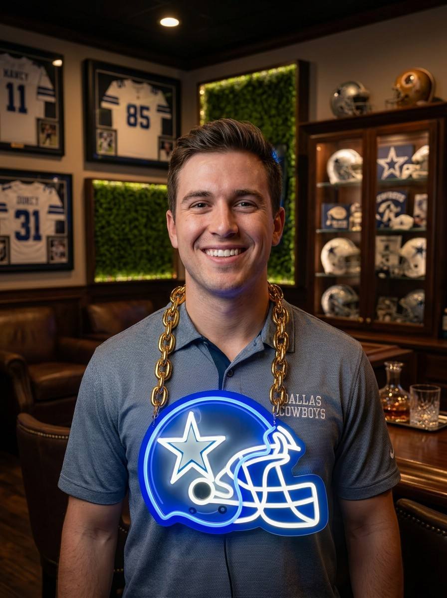 Dallas Cowboys NFL Neon Sign 3D UV Printed Sports Chain LED Wall Art for Home Bar Man Cave Sports Fan Gift LEO NEON SIGN