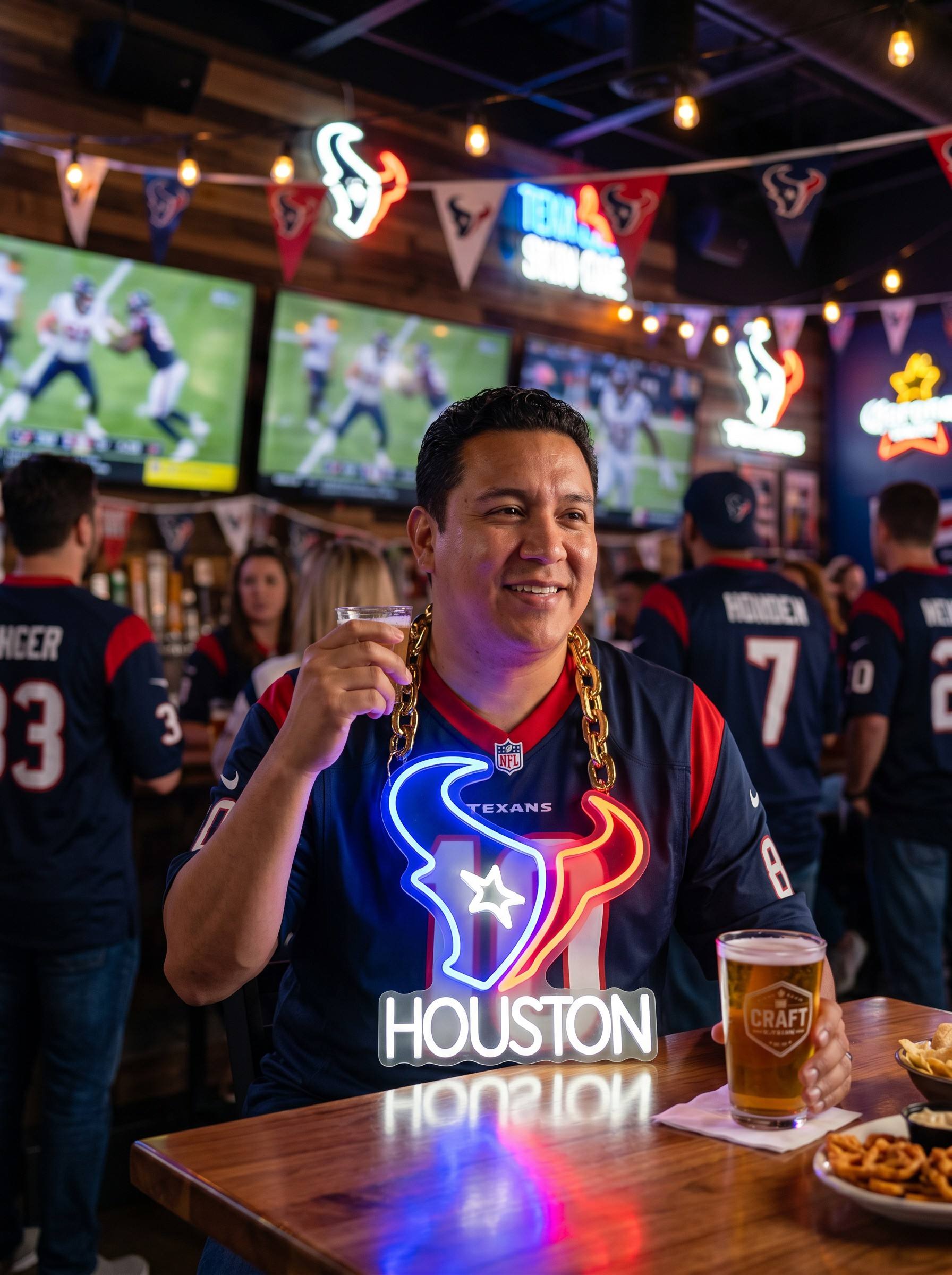 Houston Texas Gold Chain LED Neon Sign Wholesale Bulk Price Sports Bar Wall Decor Business Fan Shop Supply LEO NEON SIGN