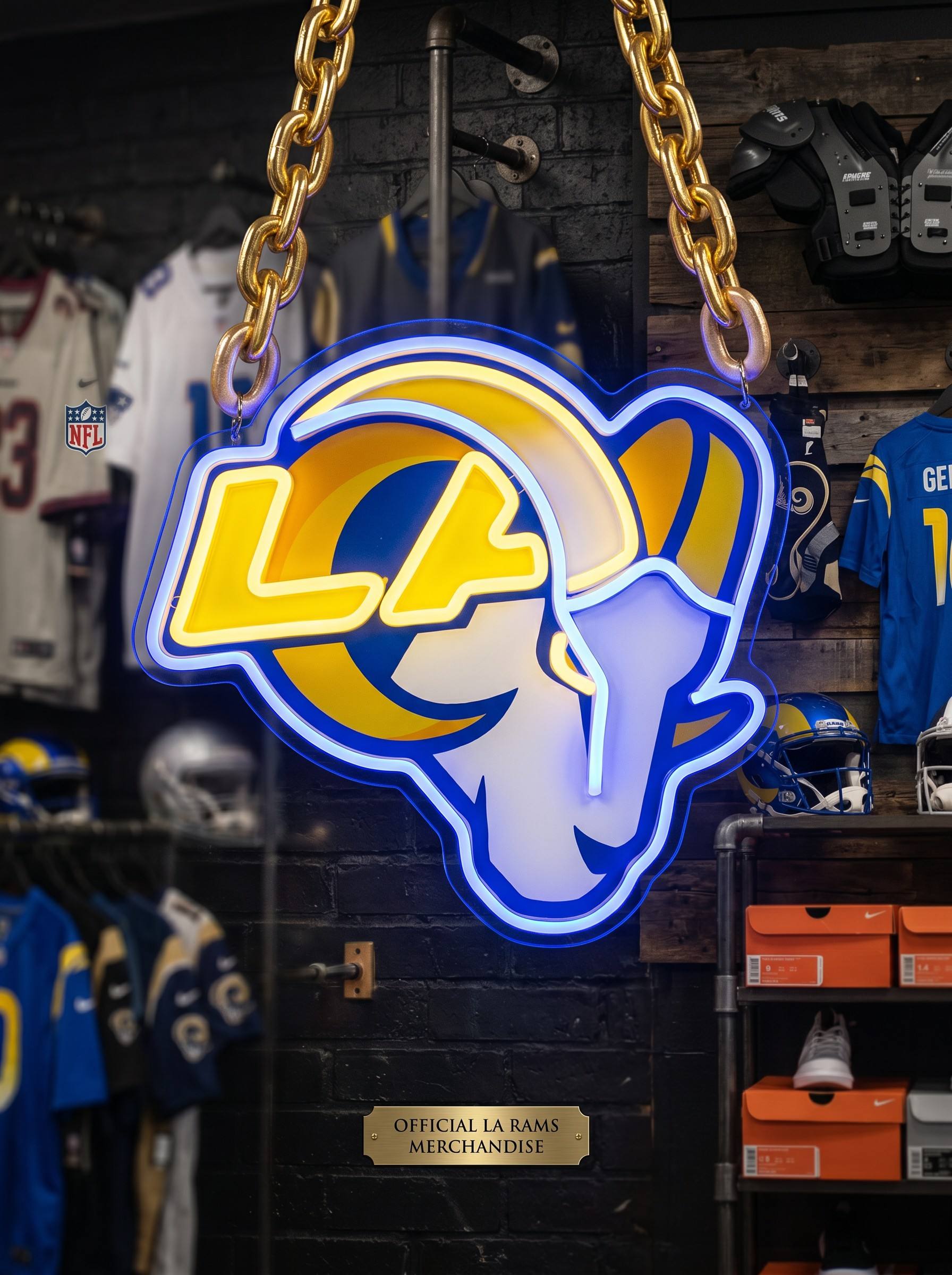 Los Angeles Rams Gold Chain LED Neon Sign Wholesale Bulk Price Sports Bar Wall Decor Business Fan Shop Supply LEO NEON SIGN