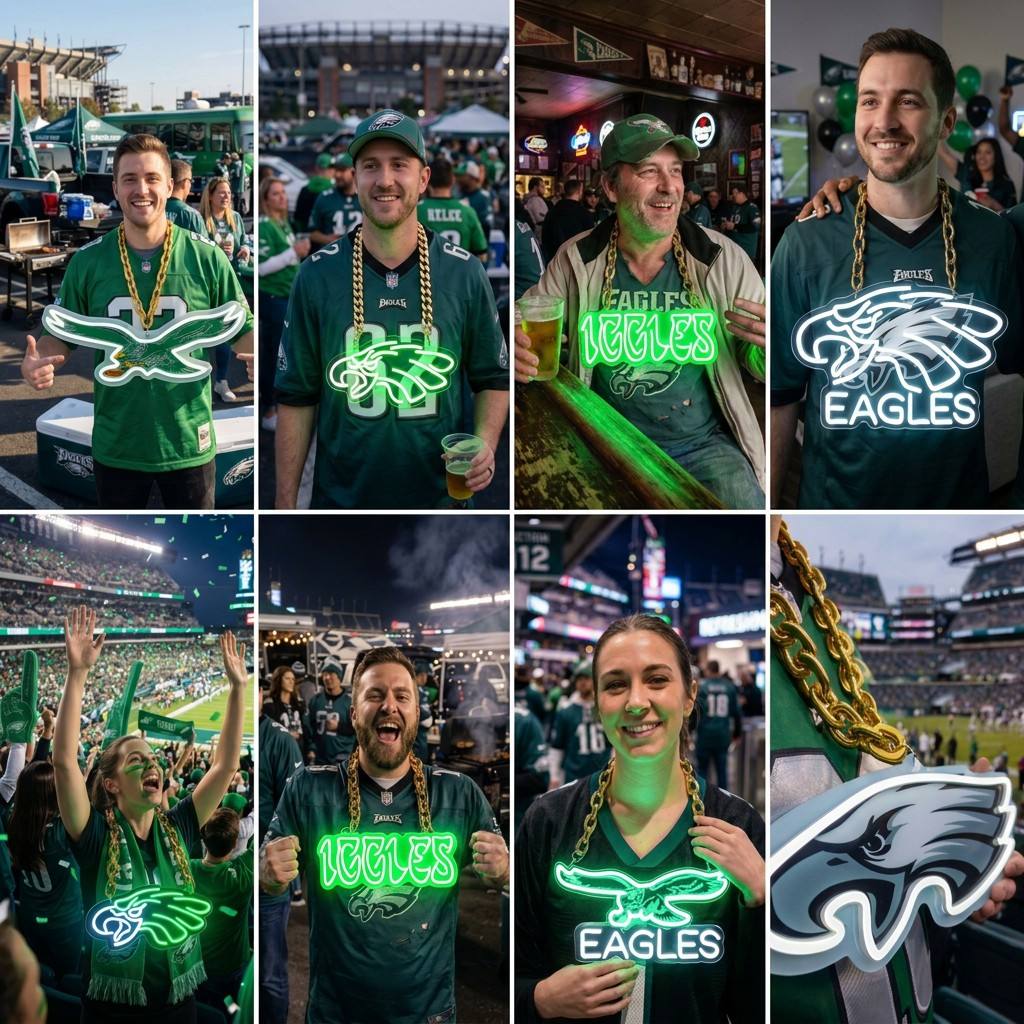 Philadelphia Eagles Green Chain LED Neon Sign Wholesale Bulk Price Sports Bar Wall Decor Business Fan Shop Supply LEO NEON SIGN