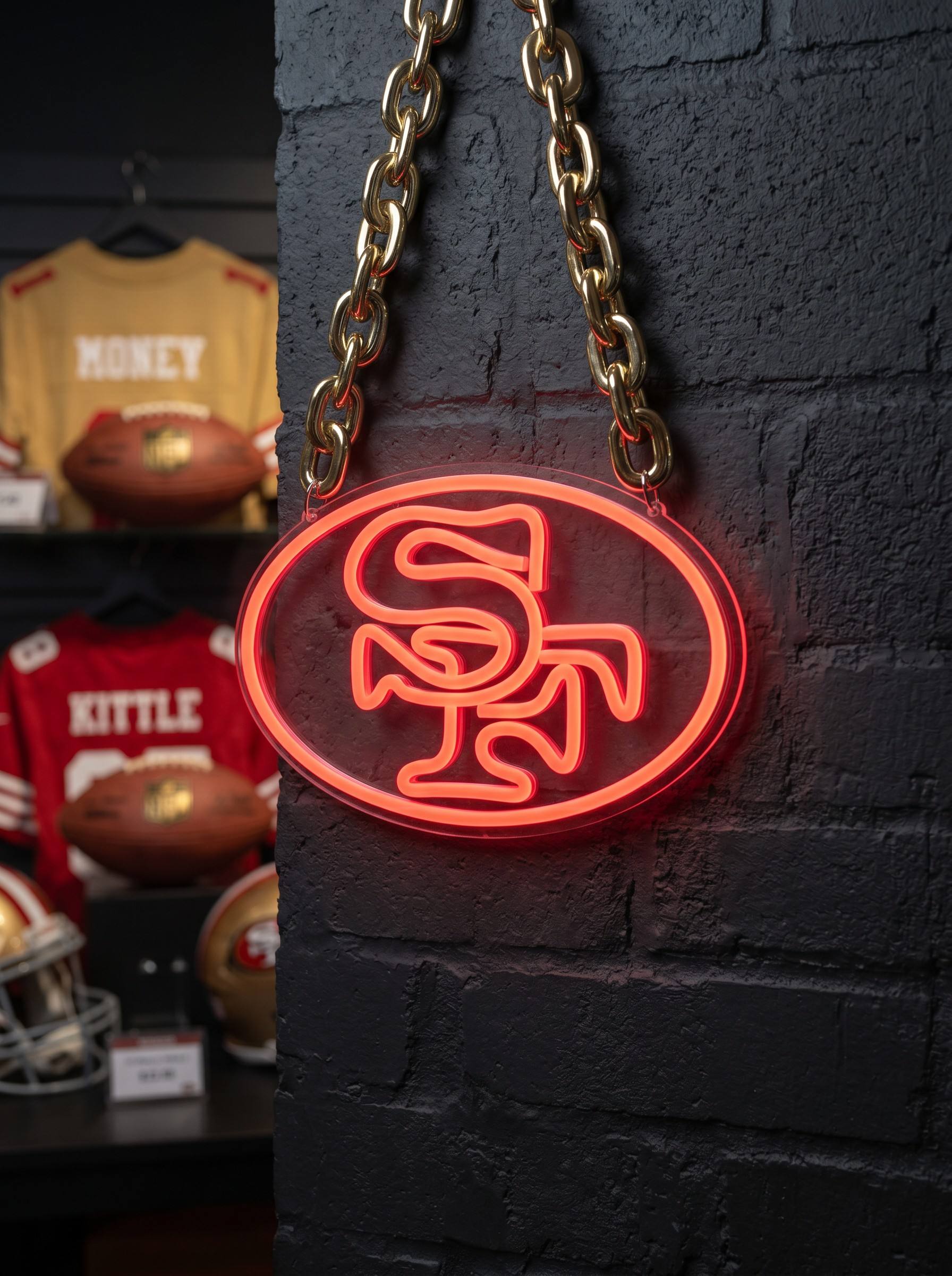 San Francisco 49ers Gold Chain LED Neon Sign Wholesale Bulk Price Sports Bar Wall Decor Business Fan Shop Supply LEO NEON SIGN