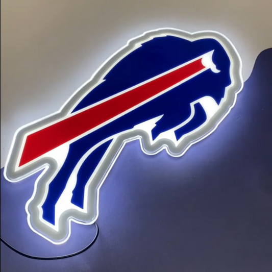 Buffalo Bills neon light sign with vibrant blue and red colors, perfect for fan caves and sports decor.