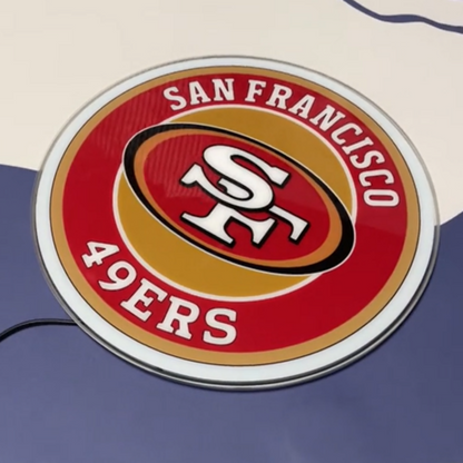San Francisco 49ers neon sign showcasing team logo in vibrant colors for sports decor.