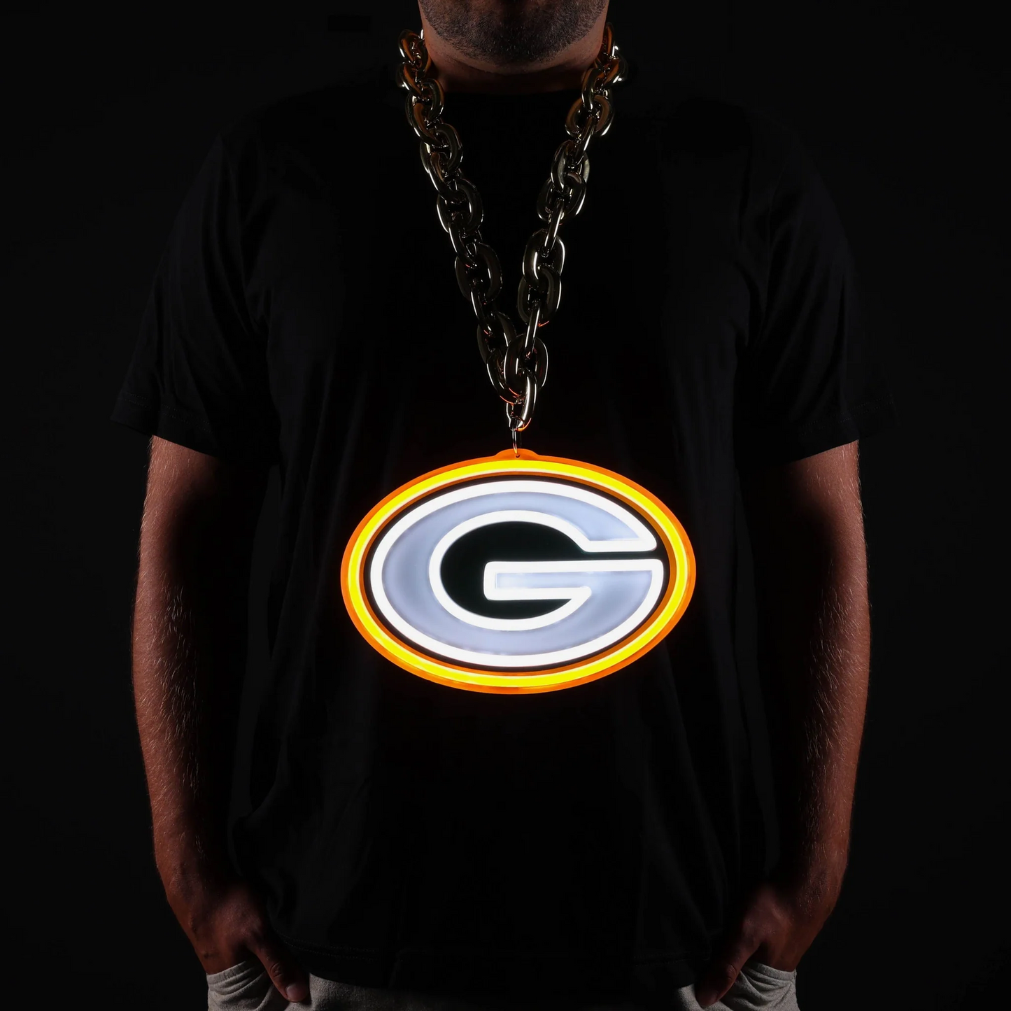 American football UV printed Green Bay Packers Neon Light Up Big Logo Chain