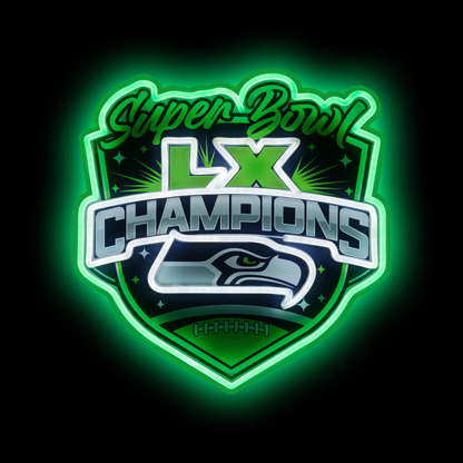 Seattle Seahawks Super Bowl LX Champions Neon Light Up Team Logo Sign LEO NEON SIGN