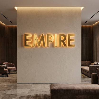 Premium Gold Mirror LED Lounge Sign Modern Wood Slat Wall Decor Custom Hospitality Branding Professional Logo Signage LEO NEON SIGN