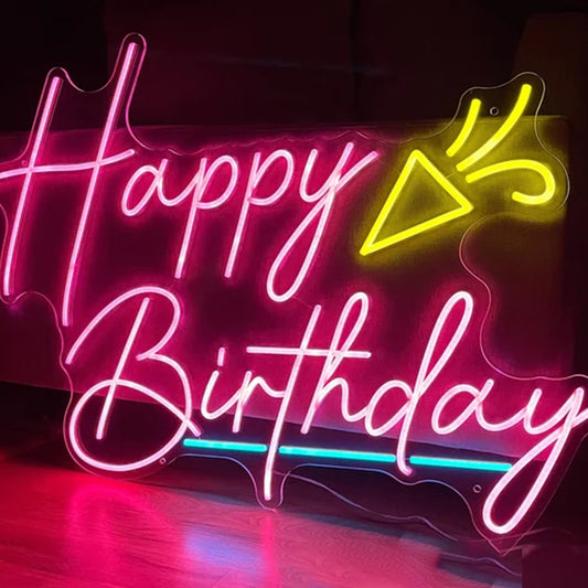 Leo neon sign- Happy birthday led with patterns for party decoration